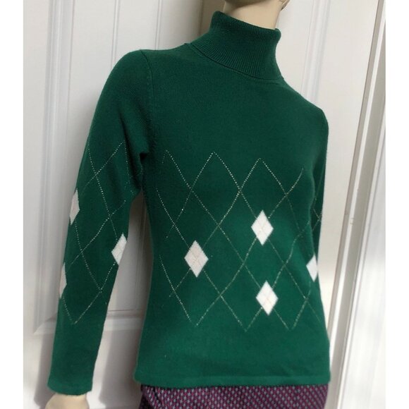 1990s Turtleneck Sweater, Size Small Argyle Sweater - Picture 10 of 10